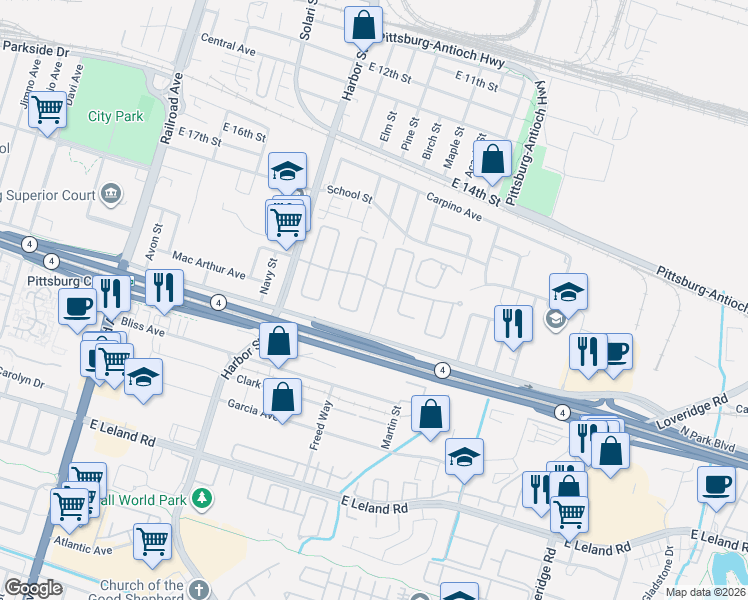 map of restaurants, bars, coffee shops, grocery stores, and more near 2032 Newport Drive in Pittsburg