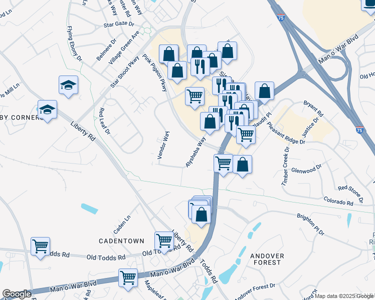 map of restaurants, bars, coffee shops, grocery stores, and more near 1795 Alysheba Way in Lexington