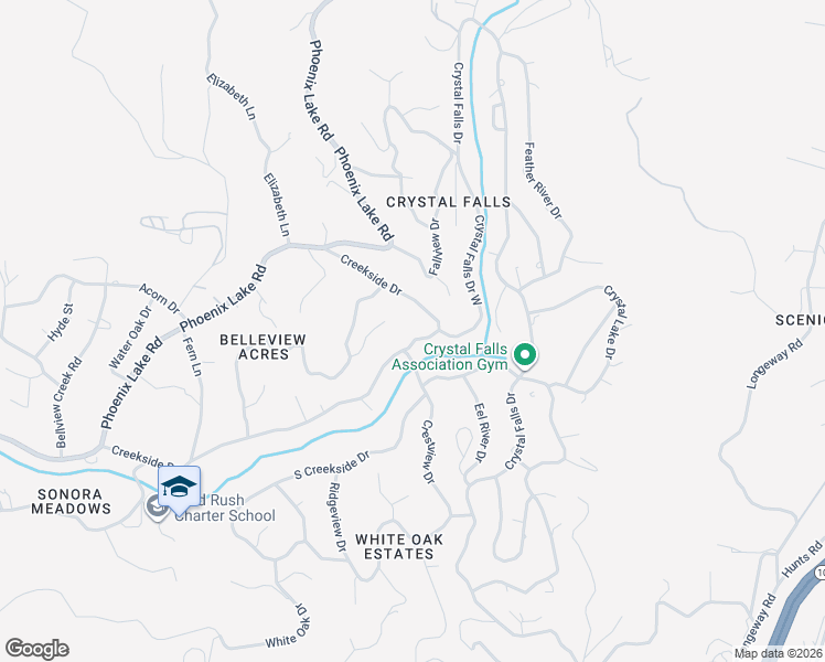 map of restaurants, bars, coffee shops, grocery stores, and more near 16573 Creekside Drive in Sonora