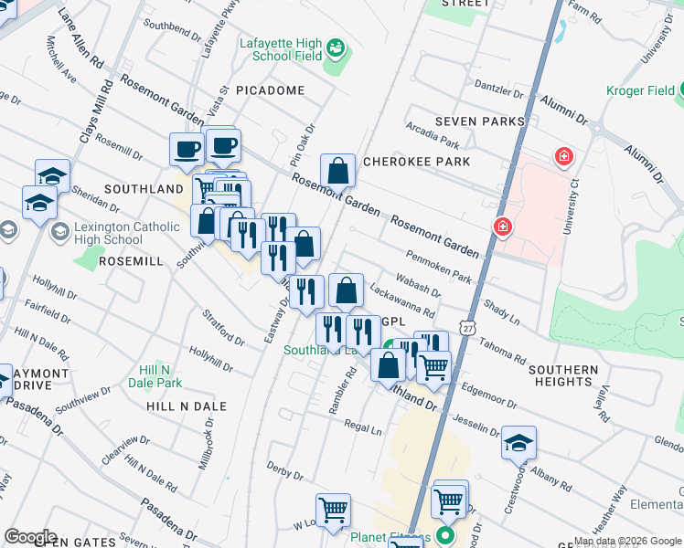 map of restaurants, bars, coffee shops, grocery stores, and more near 171 Goodrich Avenue in Lexington