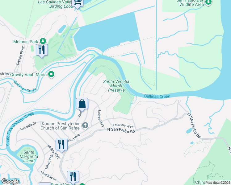 map of restaurants, bars, coffee shops, grocery stores, and more near 873 Estancia Way in San Rafael