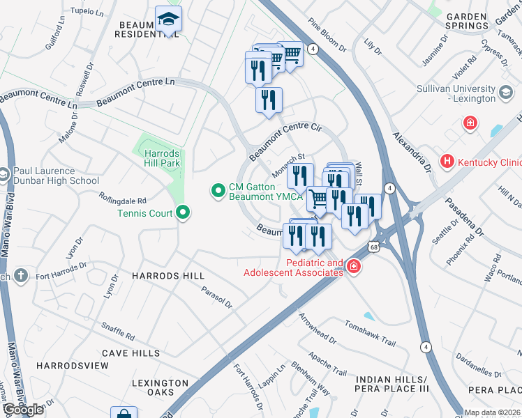 map of restaurants, bars, coffee shops, grocery stores, and more near 3248 Beacon Street in Lexington