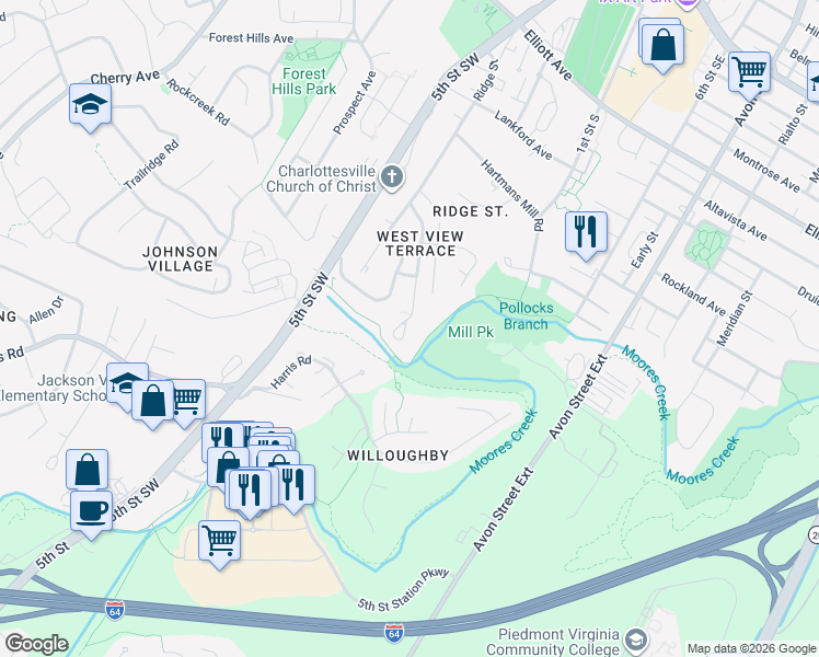 map of restaurants, bars, coffee shops, grocery stores, and more near 946 Raymond Road in Charlottesville