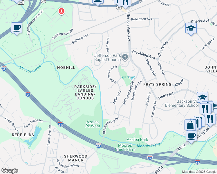 map of restaurants, bars, coffee shops, grocery stores, and more near 2710 Eton Road in Charlottesville