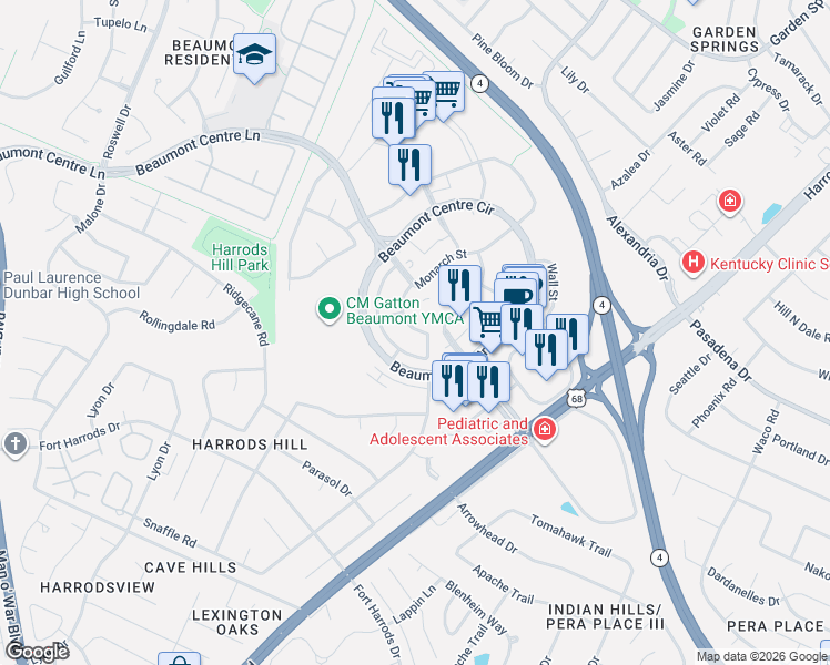 map of restaurants, bars, coffee shops, grocery stores, and more near 3248 Beacon Street in Lexington