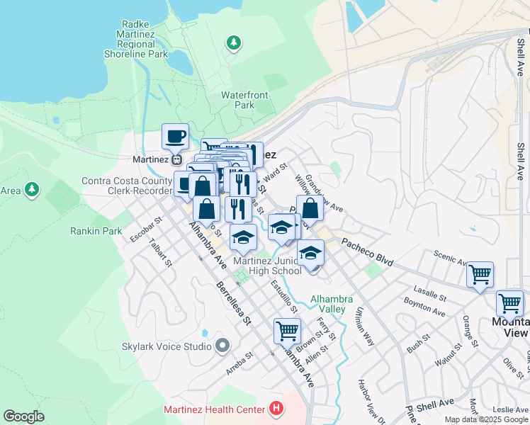 map of restaurants, bars, coffee shops, grocery stores, and more near 909 Mellus Street in Martinez