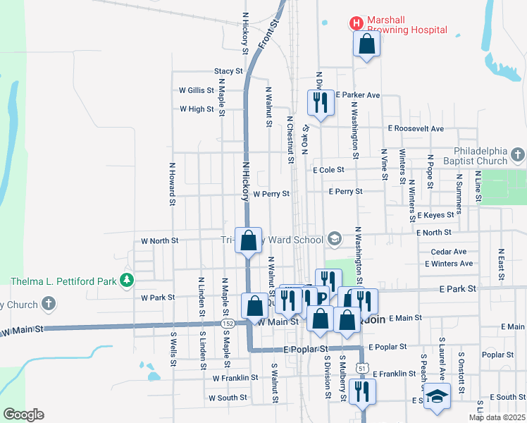 map of restaurants, bars, coffee shops, grocery stores, and more near 301-399 North Walnut Street in Du Quoin