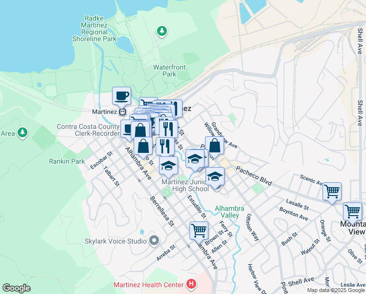 map of restaurants, bars, coffee shops, grocery stores, and more near 909 Mellus Street in Martinez