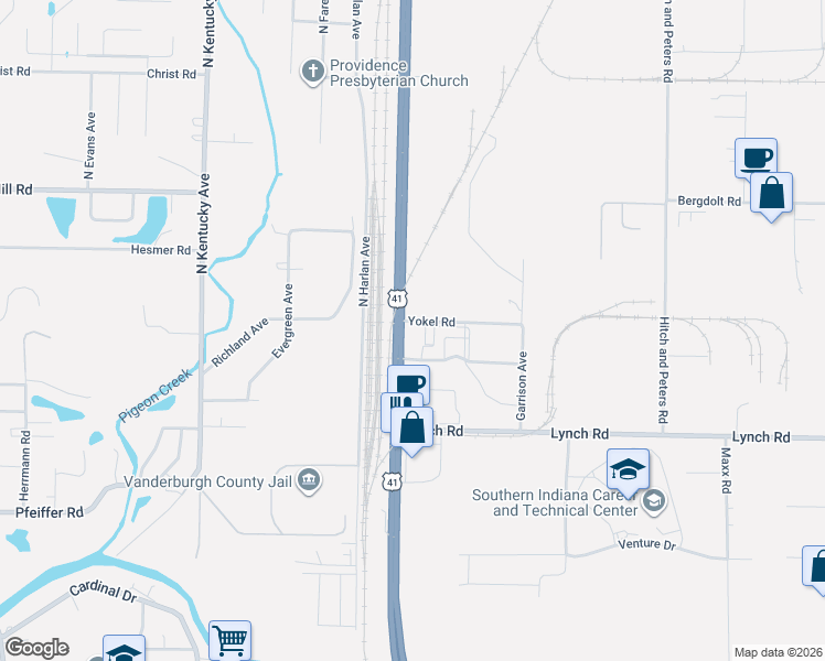 map of restaurants, bars, coffee shops, grocery stores, and more near 4249 U.S. 41 in Evansville