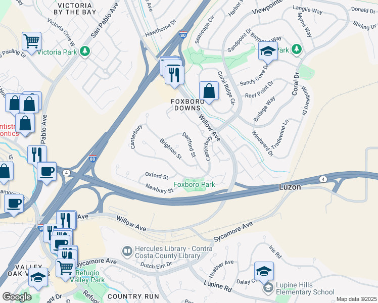 map of restaurants, bars, coffee shops, grocery stores, and more near 167 Dartford Street in Hercules