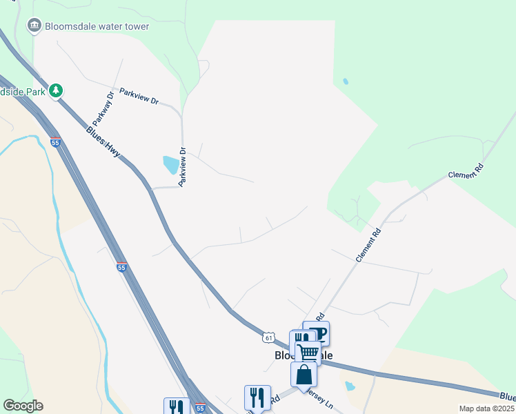 map of restaurants, bars, coffee shops, grocery stores, and more near 137 Ethlyn Drive in Bloomsdale