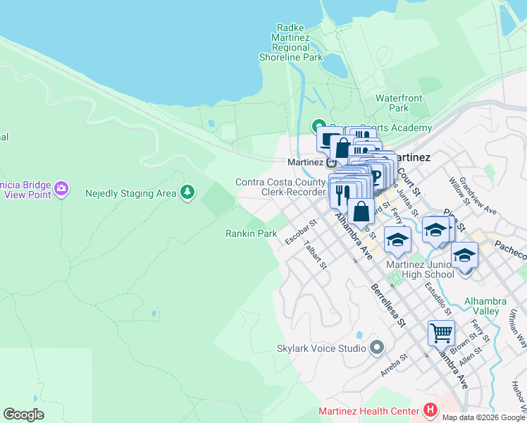 map of restaurants, bars, coffee shops, grocery stores, and more near 40 Foster Street in Martinez