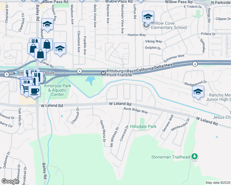 map of restaurants, bars, coffee shops, grocery stores, and more near 2158 El Seco Way in Pittsburg