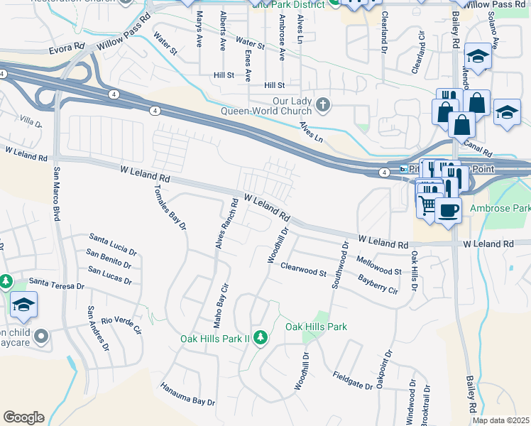 map of restaurants, bars, coffee shops, grocery stores, and more near 265 Kapalua Bay Circle in Pittsburg