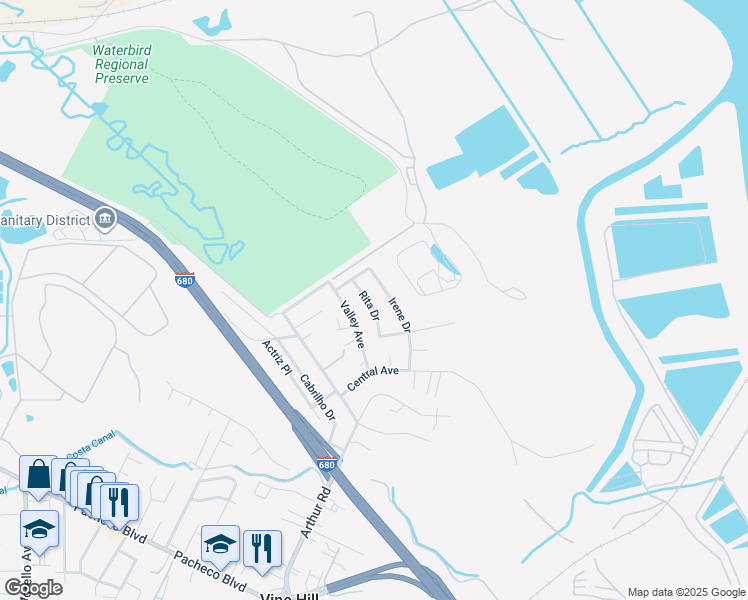map of restaurants, bars, coffee shops, grocery stores, and more near 4141 Rita Drive in Martinez