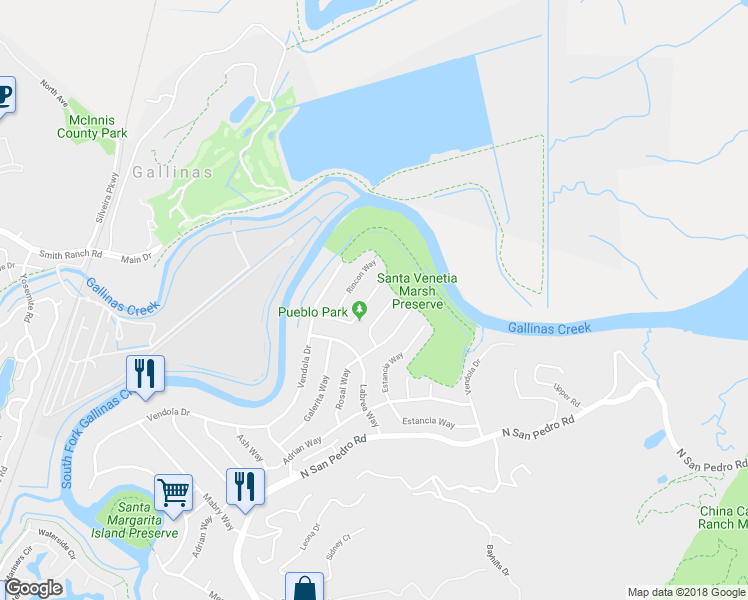 map of restaurants, bars, coffee shops, grocery stores, and more near 826 Hacienda Way in San Rafael