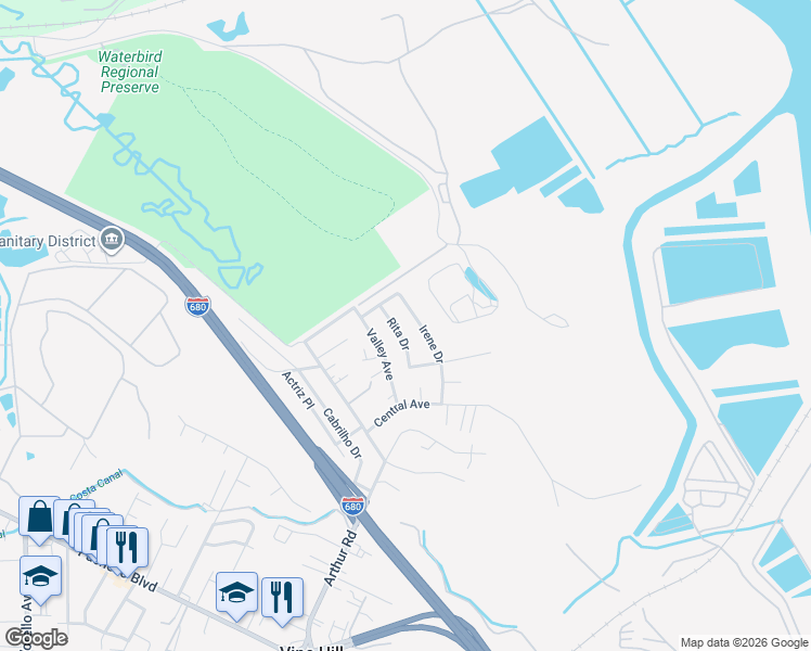 map of restaurants, bars, coffee shops, grocery stores, and more near 4141 Rita Drive in Martinez