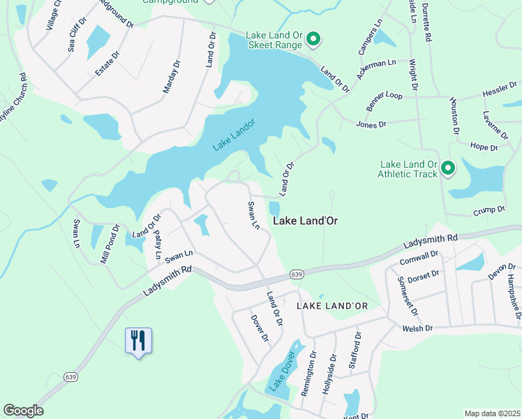 map of restaurants, bars, coffee shops, grocery stores, and more near 905 Swan Lane in Ruther Glen