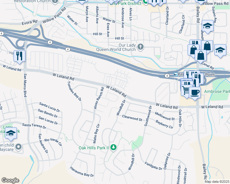 map of restaurants, bars, coffee shops, grocery stores, and more near 277 Kapalua Bay Circle in Pittsburg
