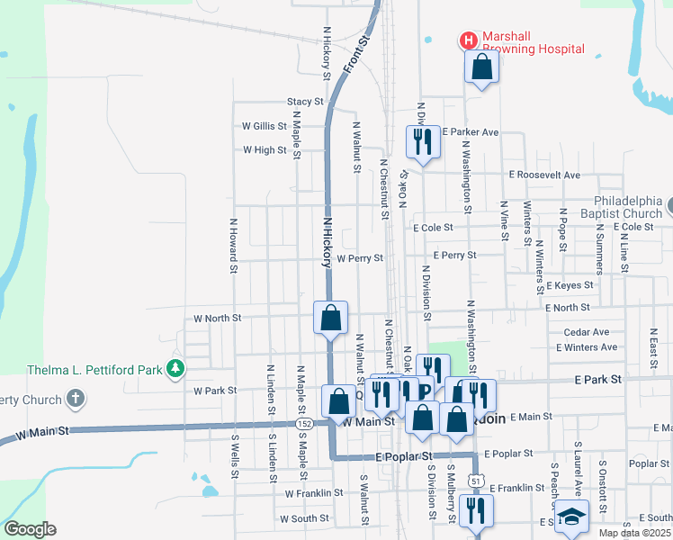 map of restaurants, bars, coffee shops, grocery stores, and more near 101-359 West Perry Street in Du Quoin