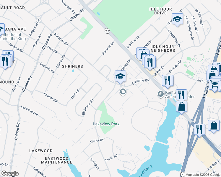 map of restaurants, bars, coffee shops, grocery stores, and more near 2048 Fontaine Road in Lexington