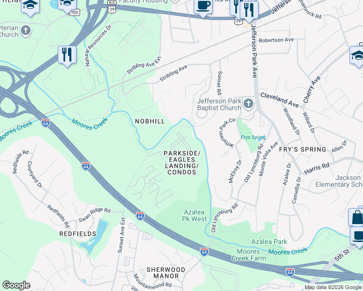 map of restaurants, bars, coffee shops, grocery stores, and more near 157 Yellowstone Drive in Charlottesville
