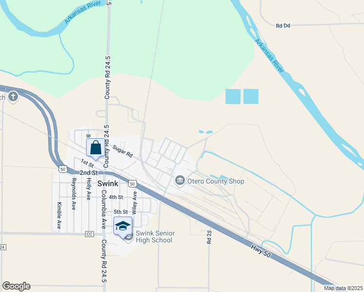 map of restaurants, bars, coffee shops, grocery stores, and more near North Swink Drive in Timpas