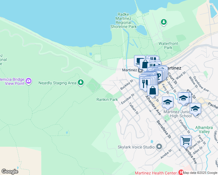 map of restaurants, bars, coffee shops, grocery stores, and more near 94 Carquinez Scenic Drive in Martinez