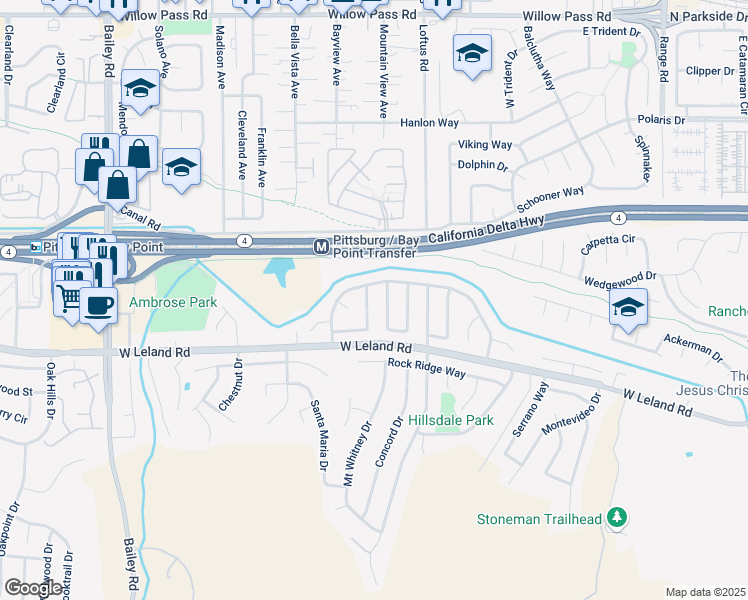 map of restaurants, bars, coffee shops, grocery stores, and more near 2155 El Seco Way in Pittsburg