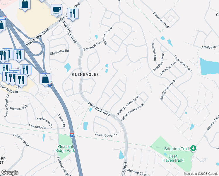map of restaurants, bars, coffee shops, grocery stores, and more near 3261 Orchard Grass Road in Lexington
