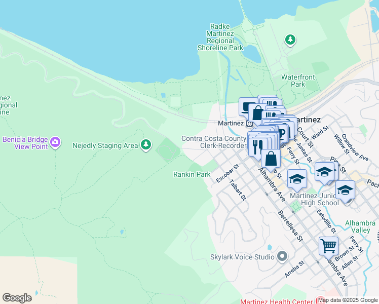 map of restaurants, bars, coffee shops, grocery stores, and more near 94 Carquinez Scenic Drive in Martinez
