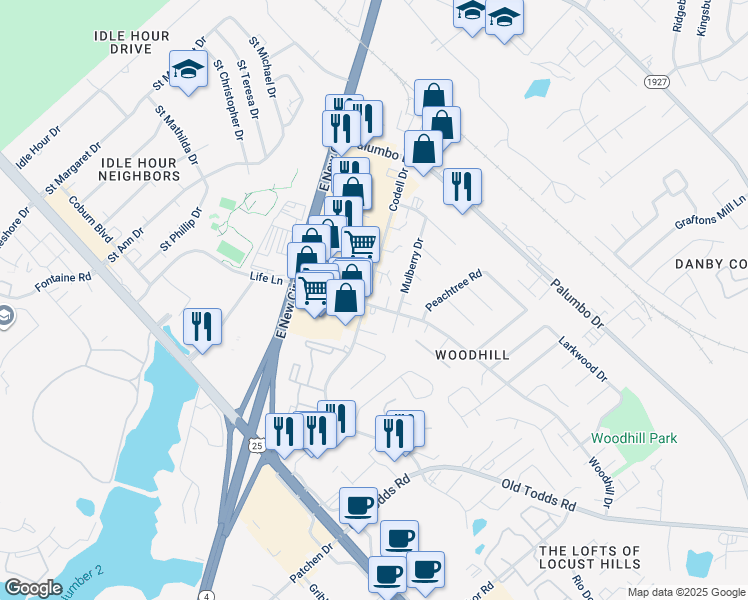 map of restaurants, bars, coffee shops, grocery stores, and more near 310 Codell Drive in Lexington