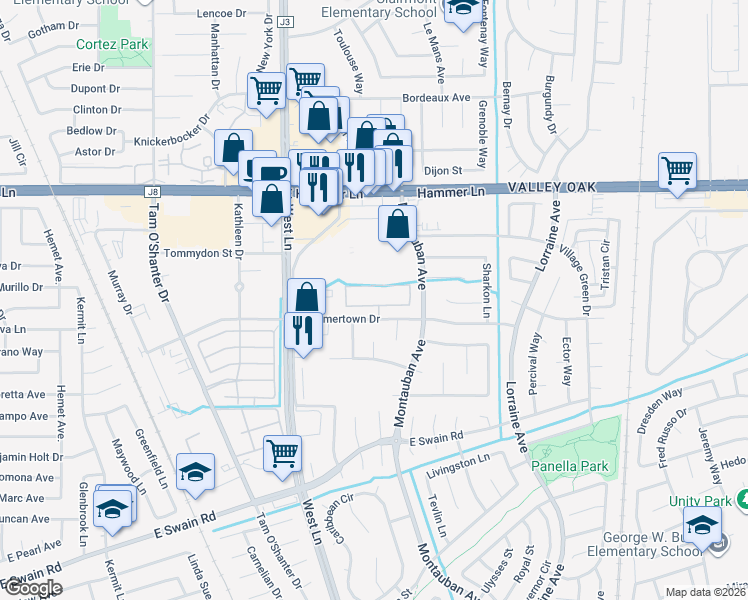 map of restaurants, bars, coffee shops, grocery stores, and more near 1704 Caleb Circle in Stockton
