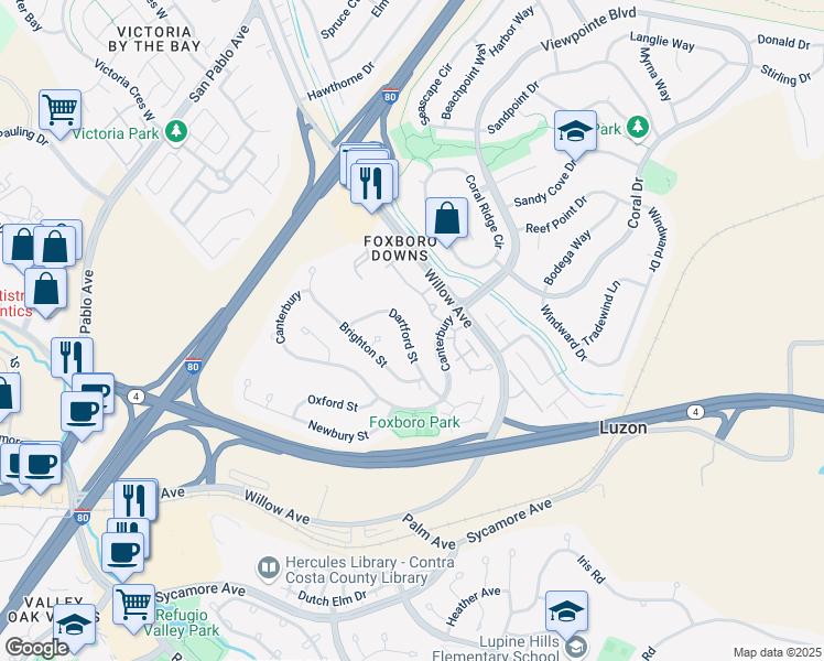 map of restaurants, bars, coffee shops, grocery stores, and more near 188 Dartford Street in Hercules