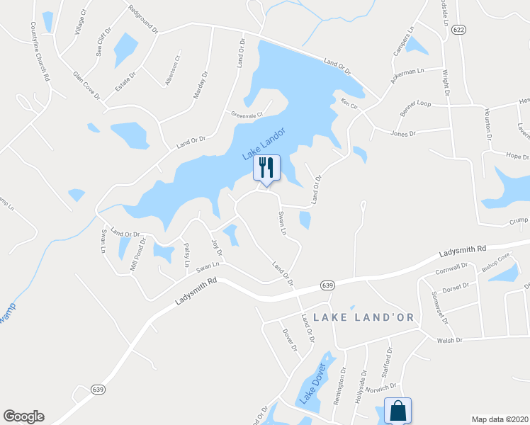 map of restaurants, bars, coffee shops, grocery stores, and more near 902 Swan Lane in Ruther Glen