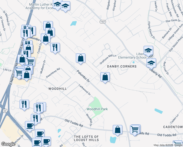 map of restaurants, bars, coffee shops, grocery stores, and more near 2497 Palumbo Drive in Lexington