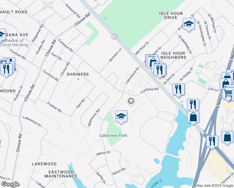 map of restaurants, bars, coffee shops, grocery stores, and more near 2048 Fontaine Rd in Lexington