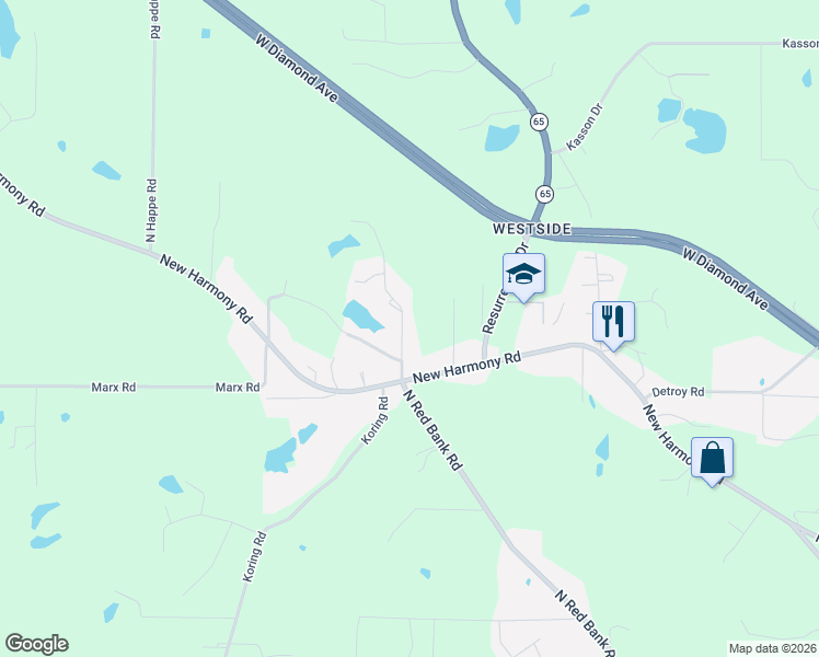 map of restaurants, bars, coffee shops, grocery stores, and more near 4019 Jennings Lane in Evansville