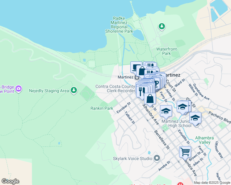 map of restaurants, bars, coffee shops, grocery stores, and more near 234 Foster Street in Martinez