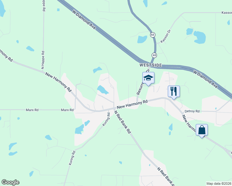 map of restaurants, bars, coffee shops, grocery stores, and more near 4019 Jennings Lane in Evansville