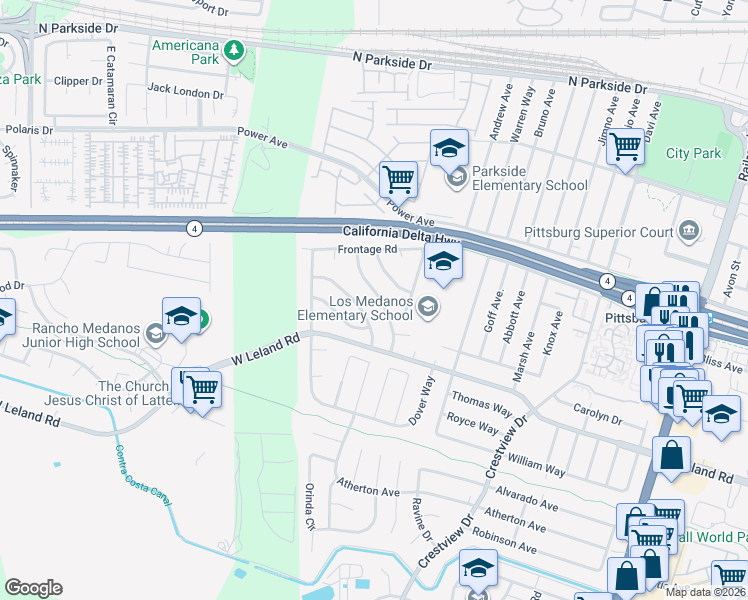 map of restaurants, bars, coffee shops, grocery stores, and more near 92 Covington Drive in Pittsburg