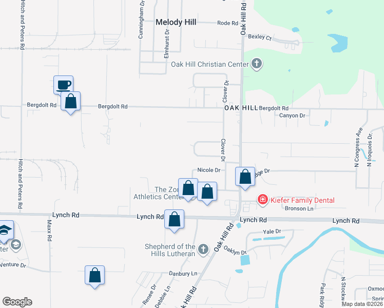 map of restaurants, bars, coffee shops, grocery stores, and more near 2805 Eastbrooke Drive in Evansville