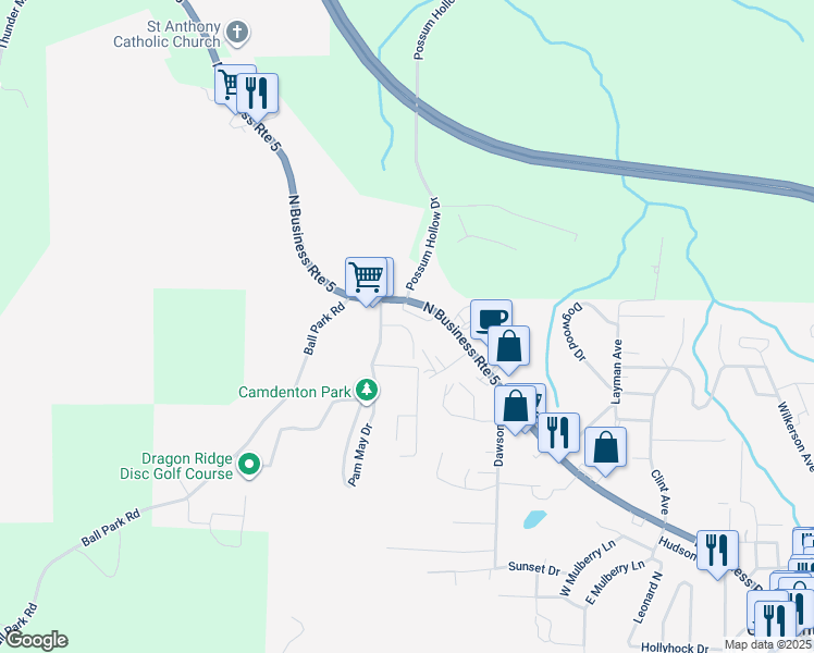 map of restaurants, bars, coffee shops, grocery stores, and more near 1157 Missouri 5 Business in Camdenton