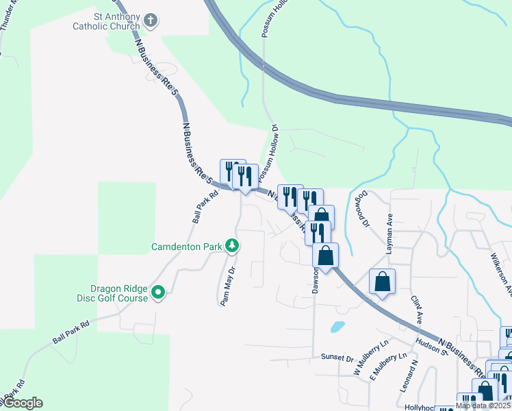 map of restaurants, bars, coffee shops, grocery stores, and more near 1157 Missouri 5 Business in Camdenton