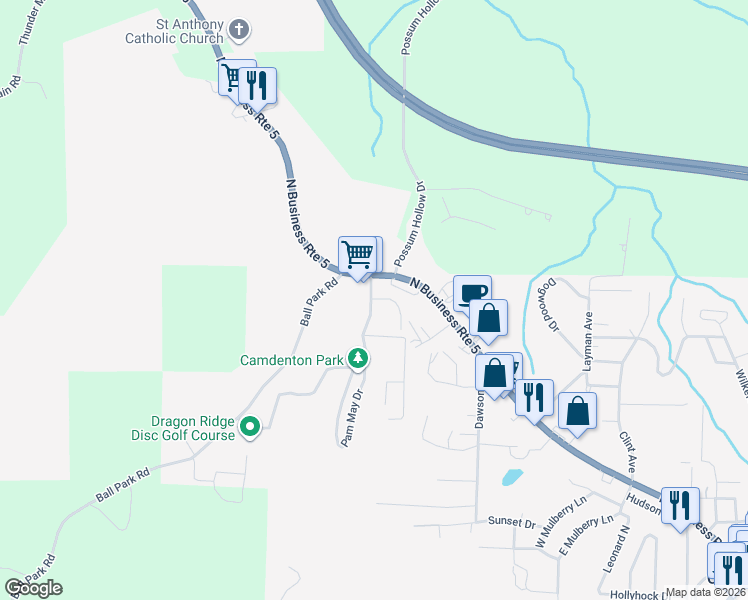 map of restaurants, bars, coffee shops, grocery stores, and more near 1157 Missouri 5 Business in Camdenton
