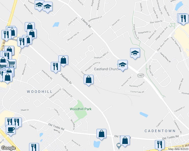 map of restaurants, bars, coffee shops, grocery stores, and more near 2512 Tinmouth Vale in Lexington