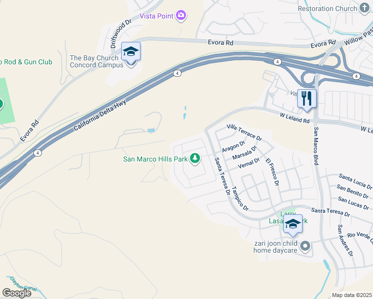 map of restaurants, bars, coffee shops, grocery stores, and more near 3237 La Paz Drive in Pittsburg