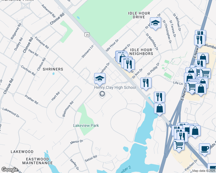 map of restaurants, bars, coffee shops, grocery stores, and more near 2101 Fontaine Road in Lexington