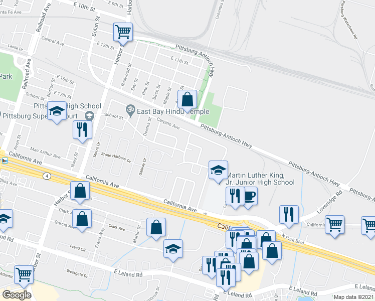 map of restaurants, bars, coffee shops, grocery stores, and more near 77 Treatro Street in Pittsburg