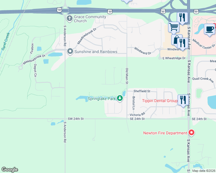 map of restaurants, bars, coffee shops, grocery stores, and more near 215 Summer Drive in Newton